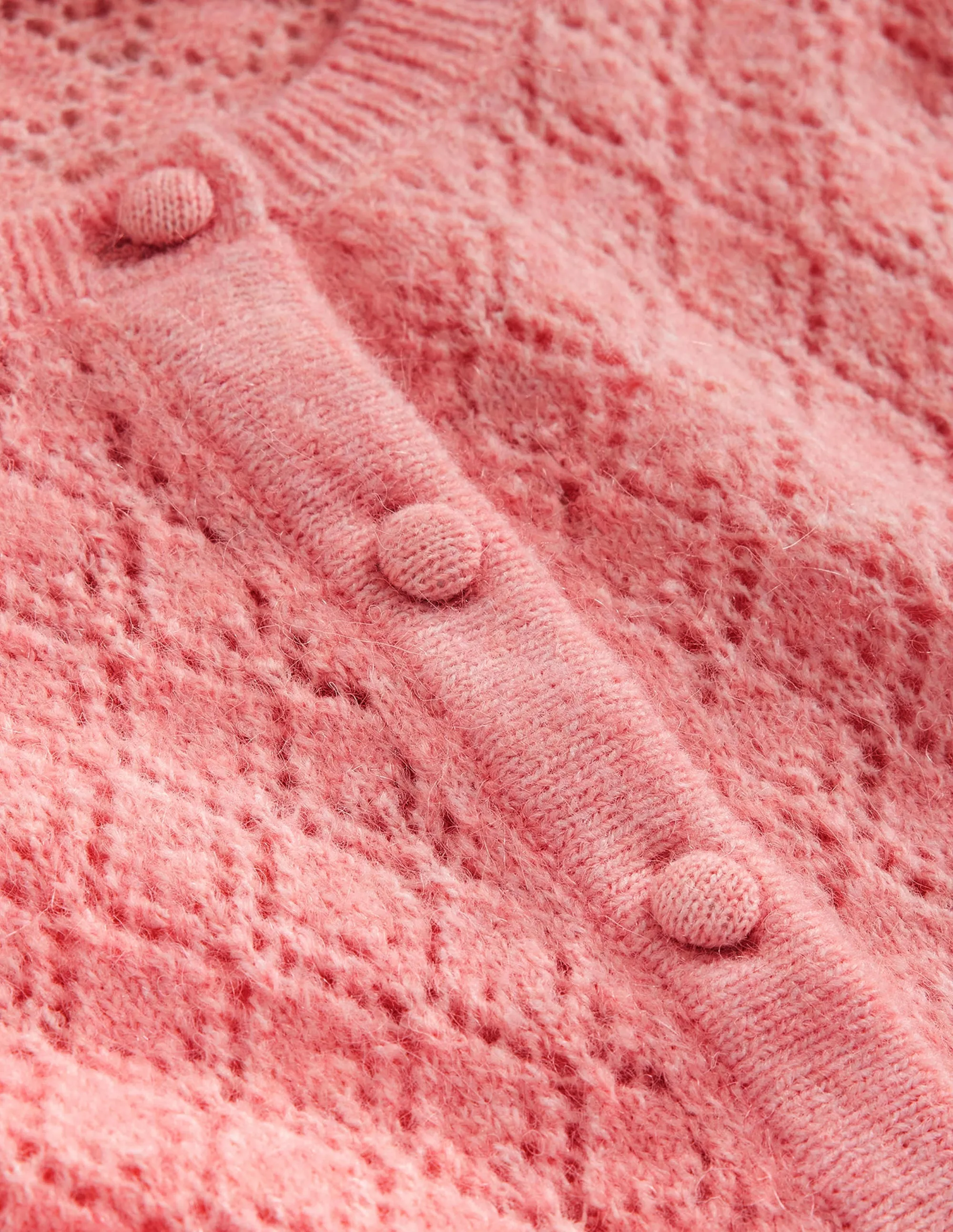 Fluffy Henley Pointelle Jumper-Dahlia Pink