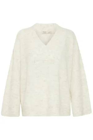 Fransa V Neck Slouchy Jumper Beige Melange