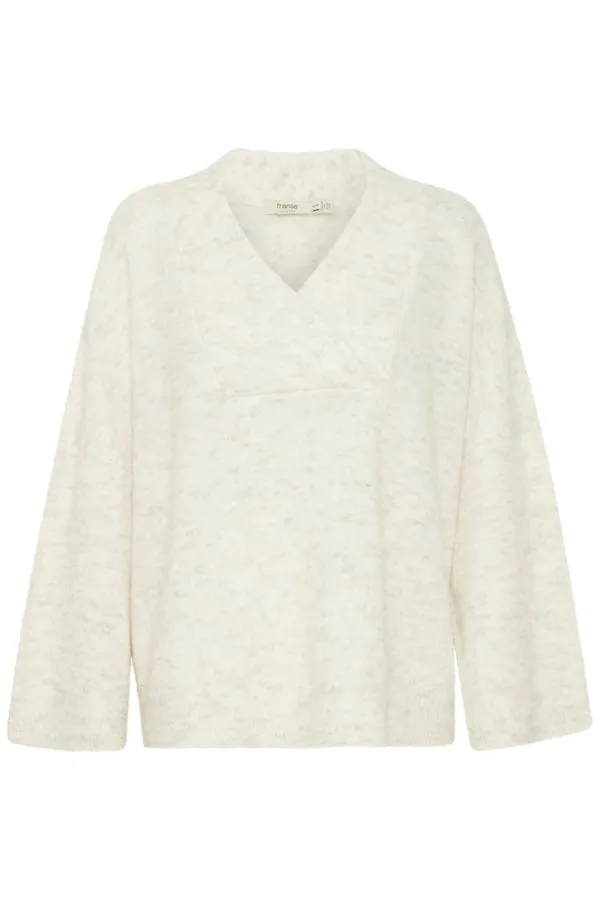 Fransa V Neck Slouchy Jumper Beige Melange