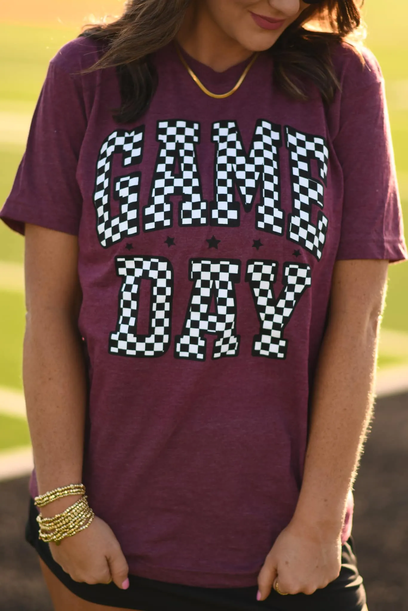 Gameday Check Tee-Maroon