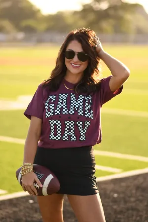 Gameday Check Tee-Maroon