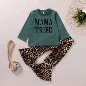 Girls Long Sleeve Letter Printed Top & Leopard Bell Trousers Girls Wholesale