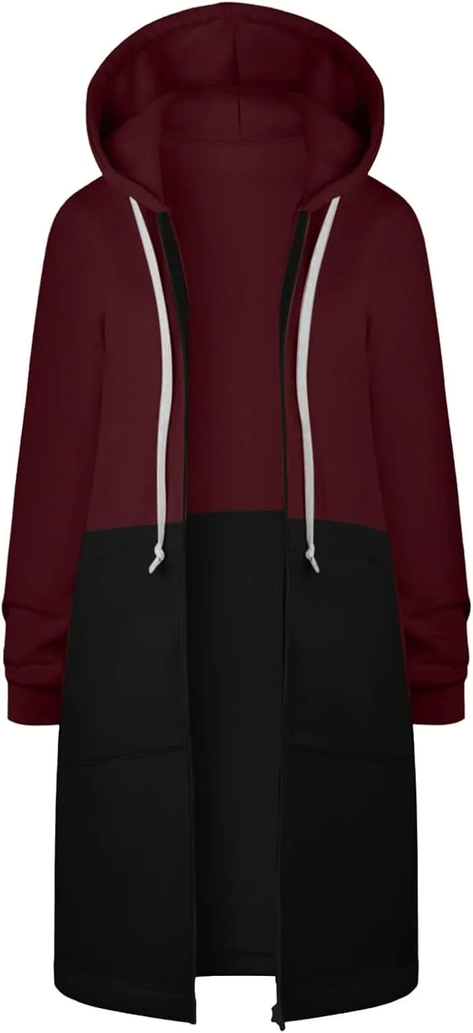 GOFULY Sweatshirt Dresses For Women Lightweight Zip Up Hoodies Fleece Fall Long Sleeve Knee Length Tunic Outfits Jackets