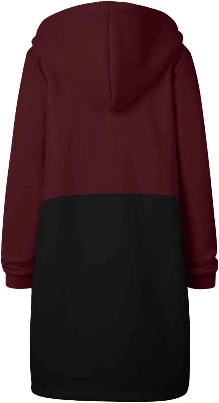 GOFULY Sweatshirt Dresses For Women Lightweight Zip Up Hoodies Fleece Fall Long Sleeve Knee Length Tunic Outfits Jackets