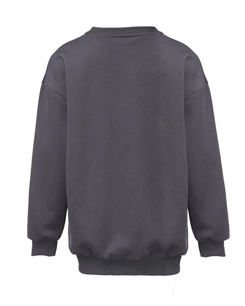 Heart Print Long Sleeve Rhinestone Decor Sweatshirt