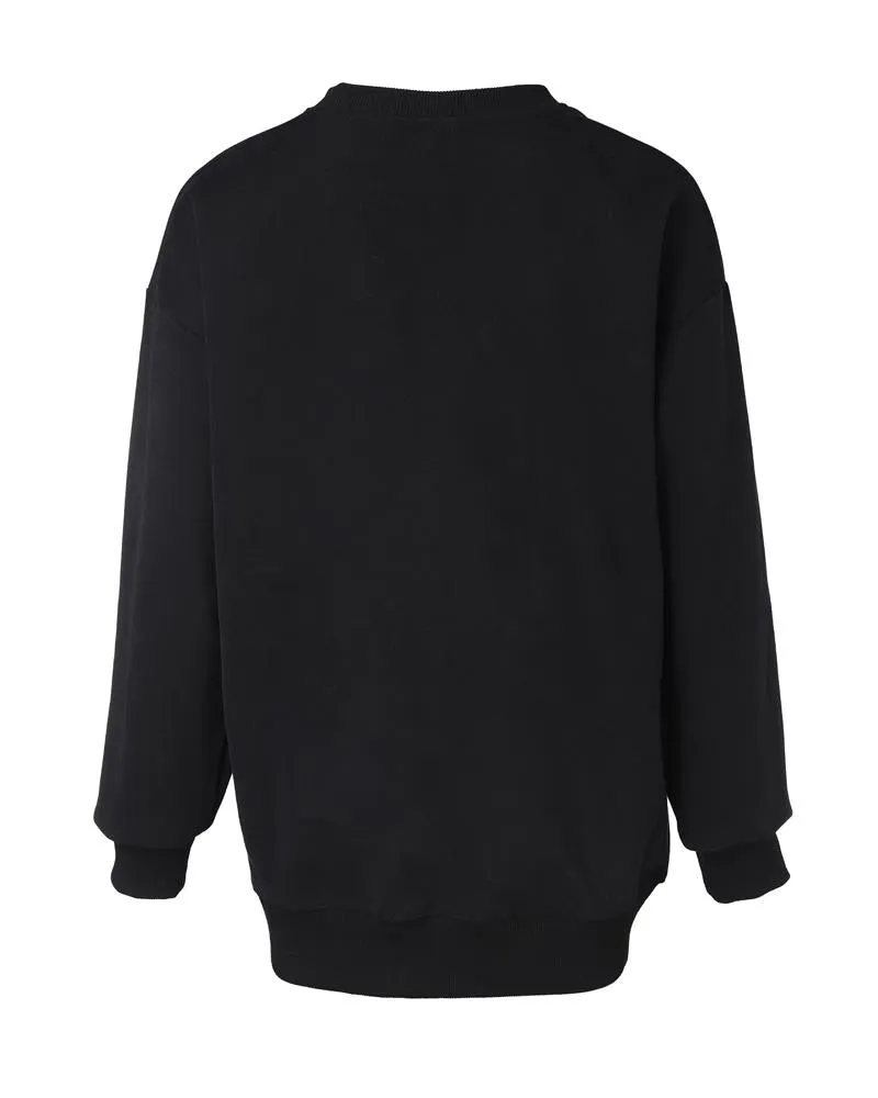 Heart Print Long Sleeve Rhinestone Decor Sweatshirt
