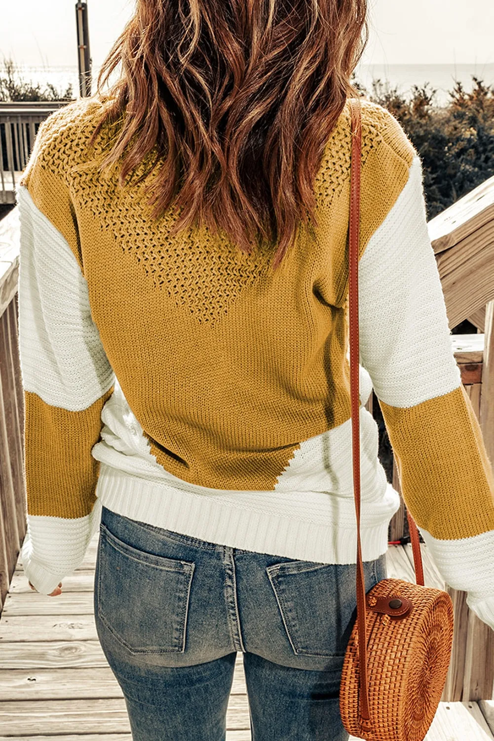 'Helsa' Two-Tone Openwork Rib-Knit Sweater (2 Colors)