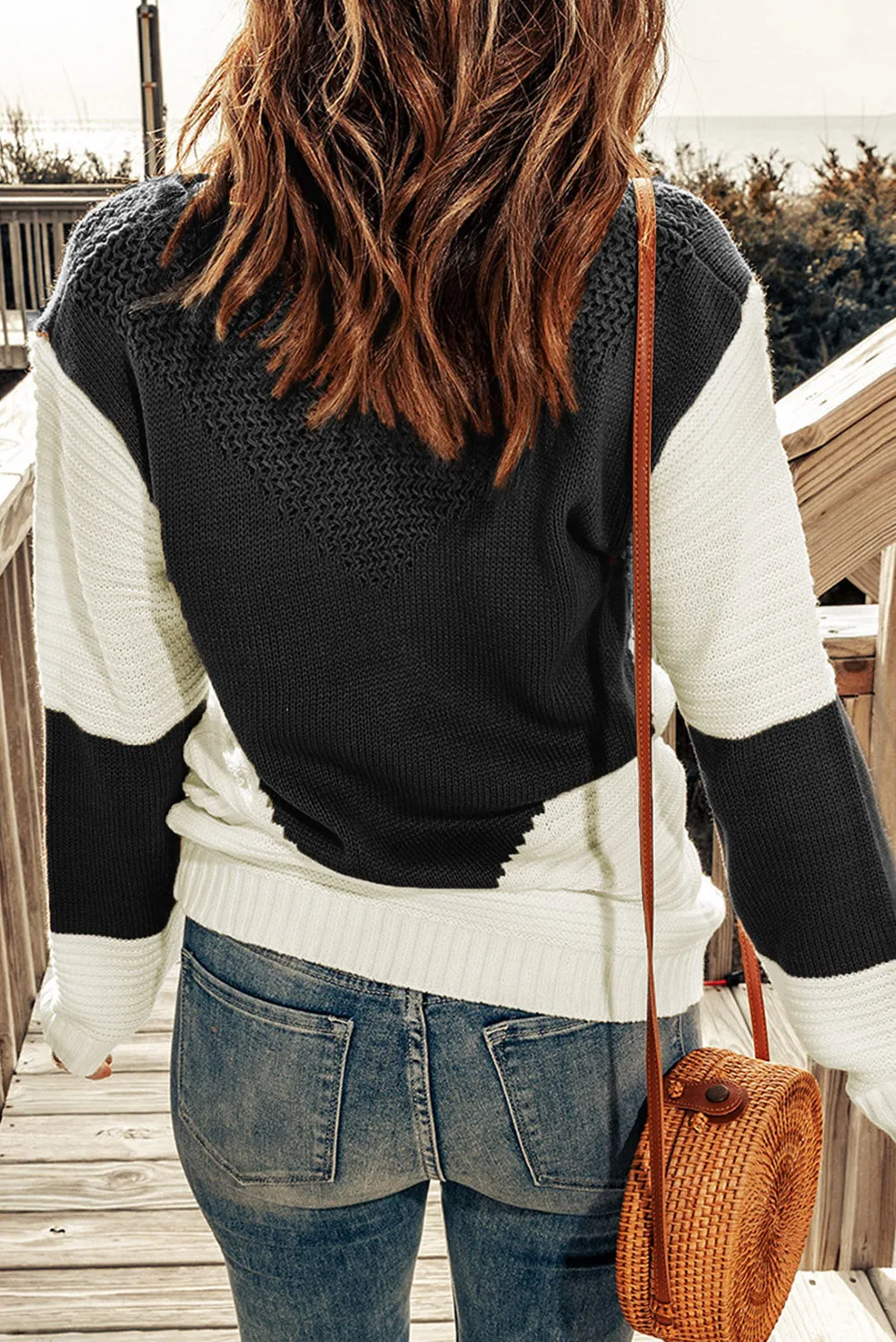 'Helsa' Two-Tone Openwork Rib-Knit Sweater (2 Colors)