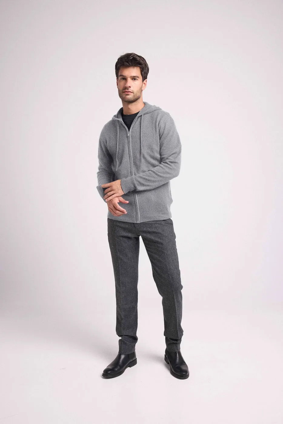 Hoodie Zippe Hugo - Gris Fonce - 100% Cachemire Oeko-Tex - Homme