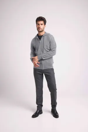 Hoodie Zippe Hugo - Gris Fonce - 100% Cachemire Oeko-Tex - Homme