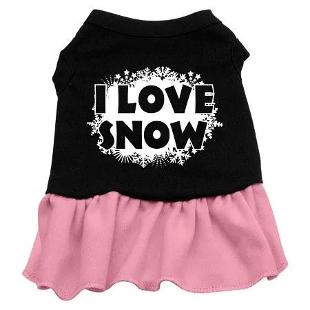I Love Snow Screen Print Dress Black with Pink XS (8)
