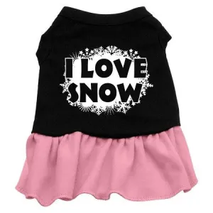 I Love Snow Screen Print Dress Black with Pink XS (8)