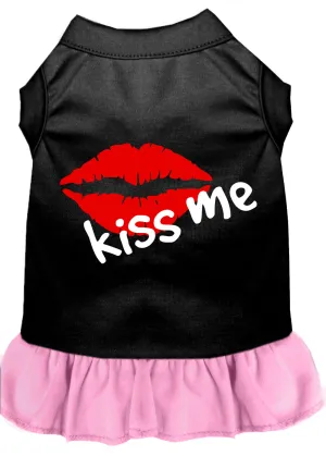 Kiss Me Screen Print Dog Dress Black With Light Pink Sm