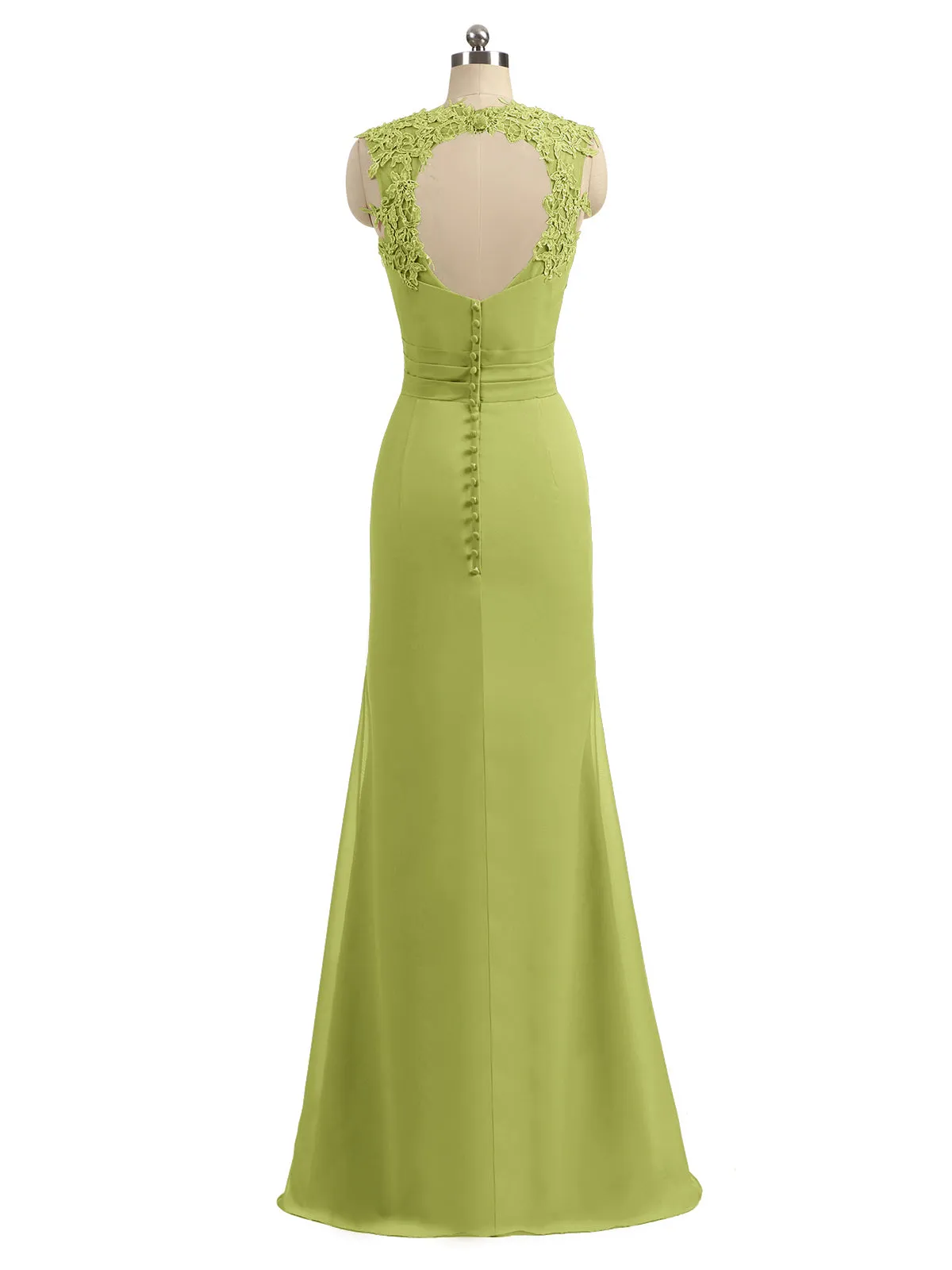 Lace Appliqued Strap Sheath Open Back Dress Clover