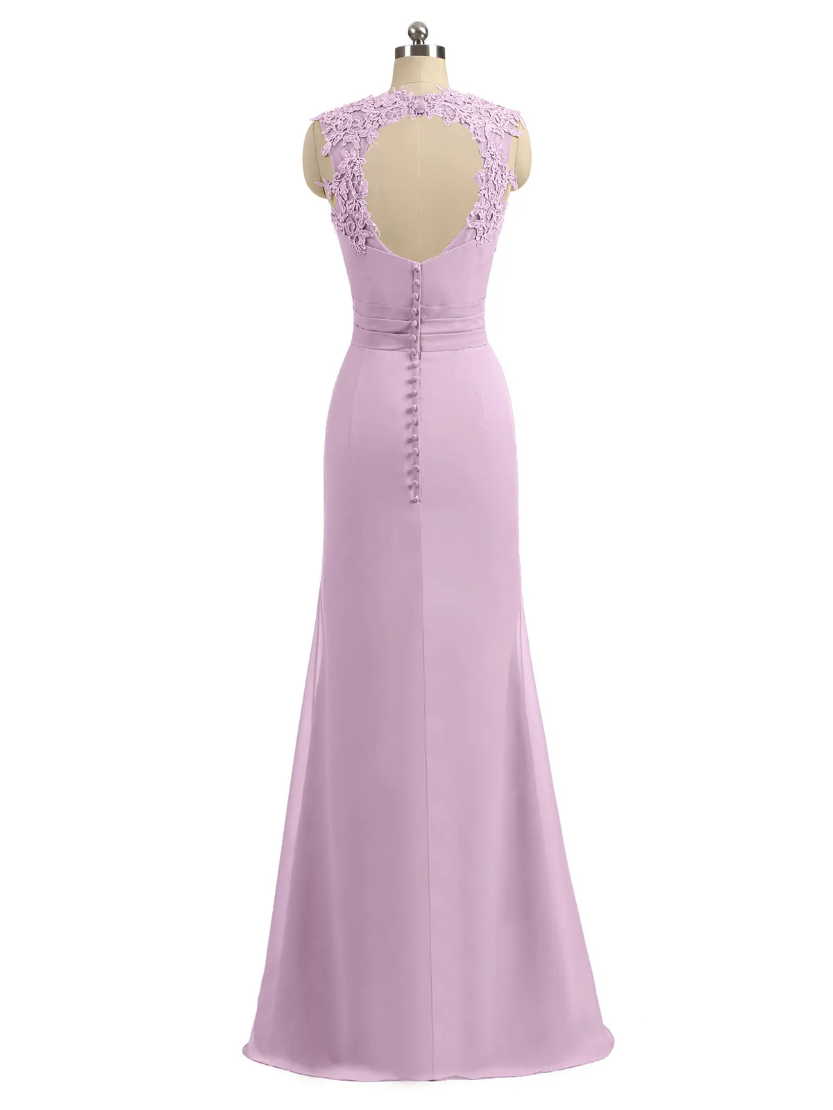 Lace Appliqued Strap Sheath Open Back Dress Vintage Mauve