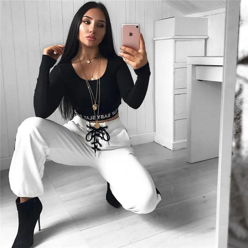 Lace up detail side stripe joggers pants