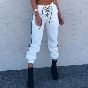 Lace up detail side stripe joggers pants