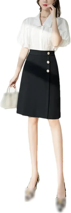 Ladies Elegant A-Line Skirts Summer Solid Color High Waist Women Knee-Length Pencil Skirts