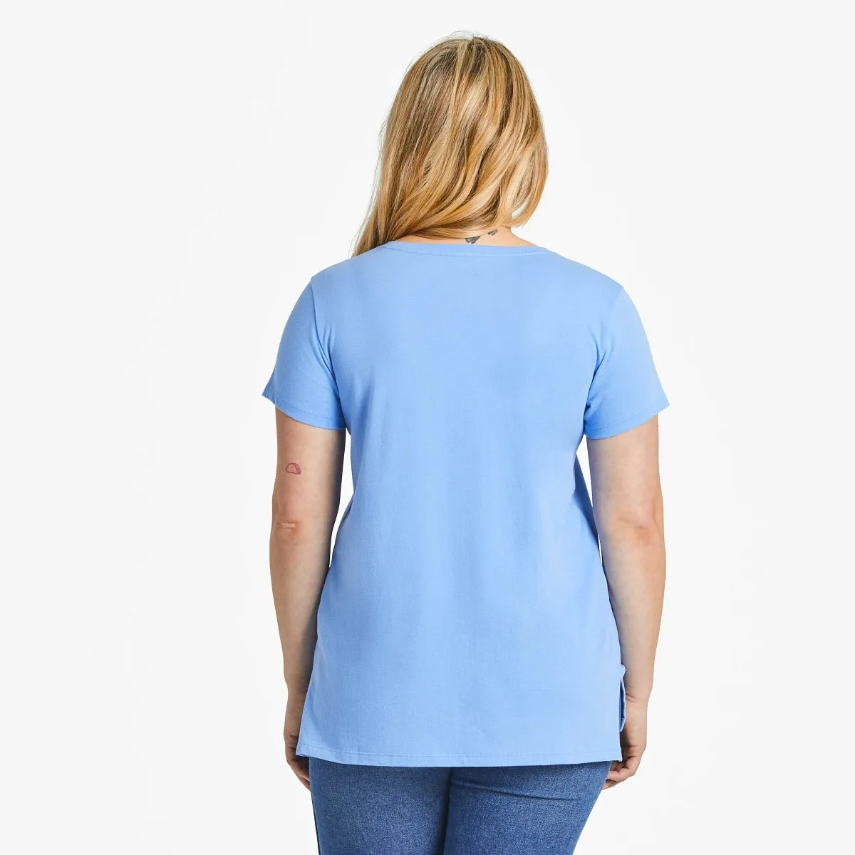 Life is Good. Women's Tunic Solid SS Crusher Lite Vee, Cornflower Blue