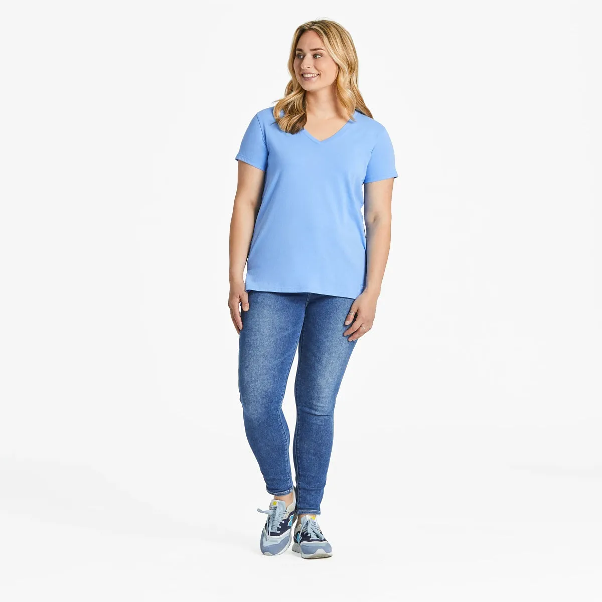 Life is Good. Women's Tunic Solid SS Crusher Lite Vee, Cornflower Blue