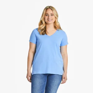 Life is Good. Women's Tunic Solid SS Crusher Lite Vee, Cornflower Blue