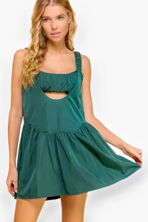 Lighthearted Feeling Huntergreen Ruched Cutout Athletic Dress