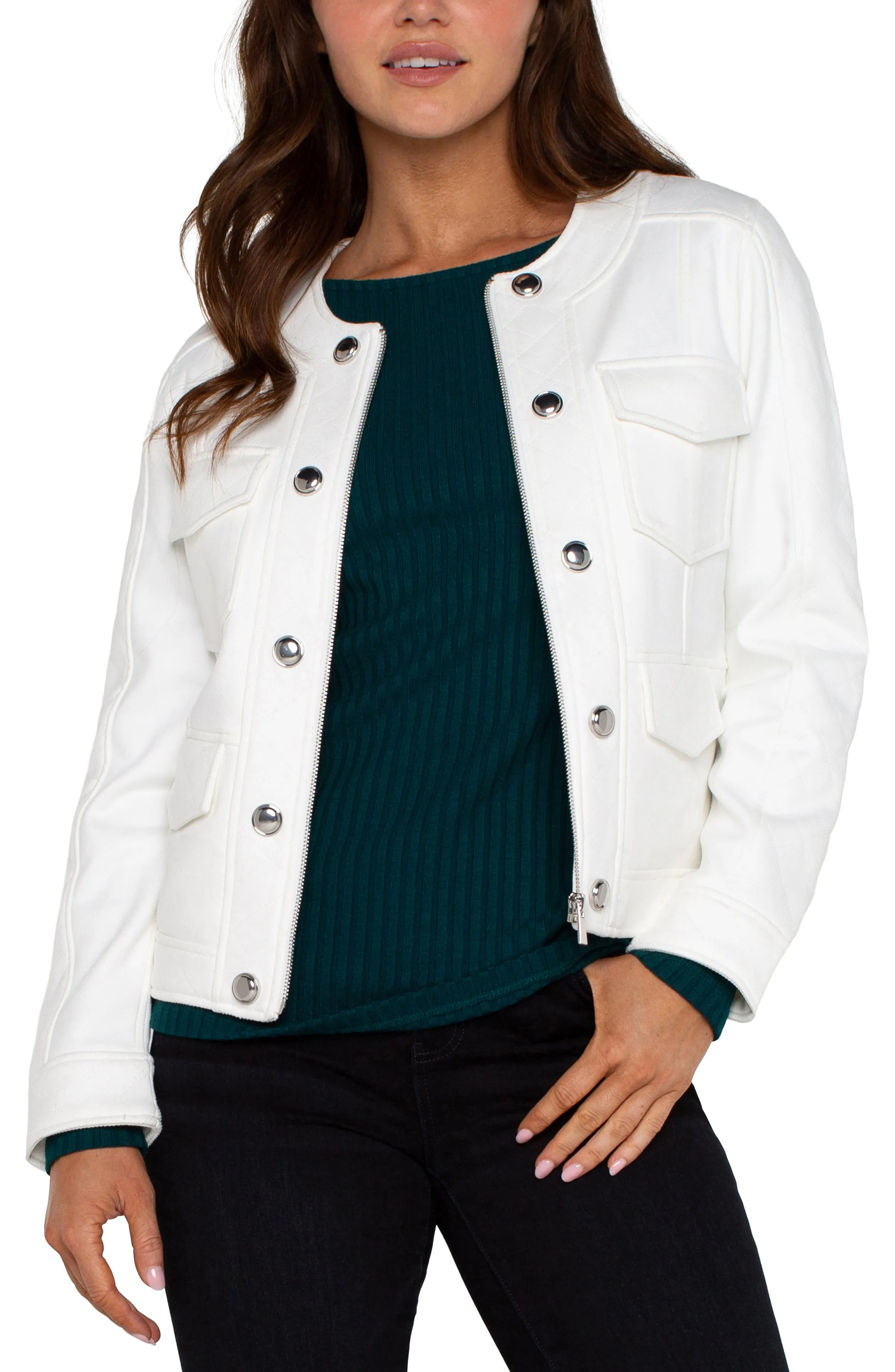 Liverpool Scoop Neck Quilted Zip Jacket (Porcelain)