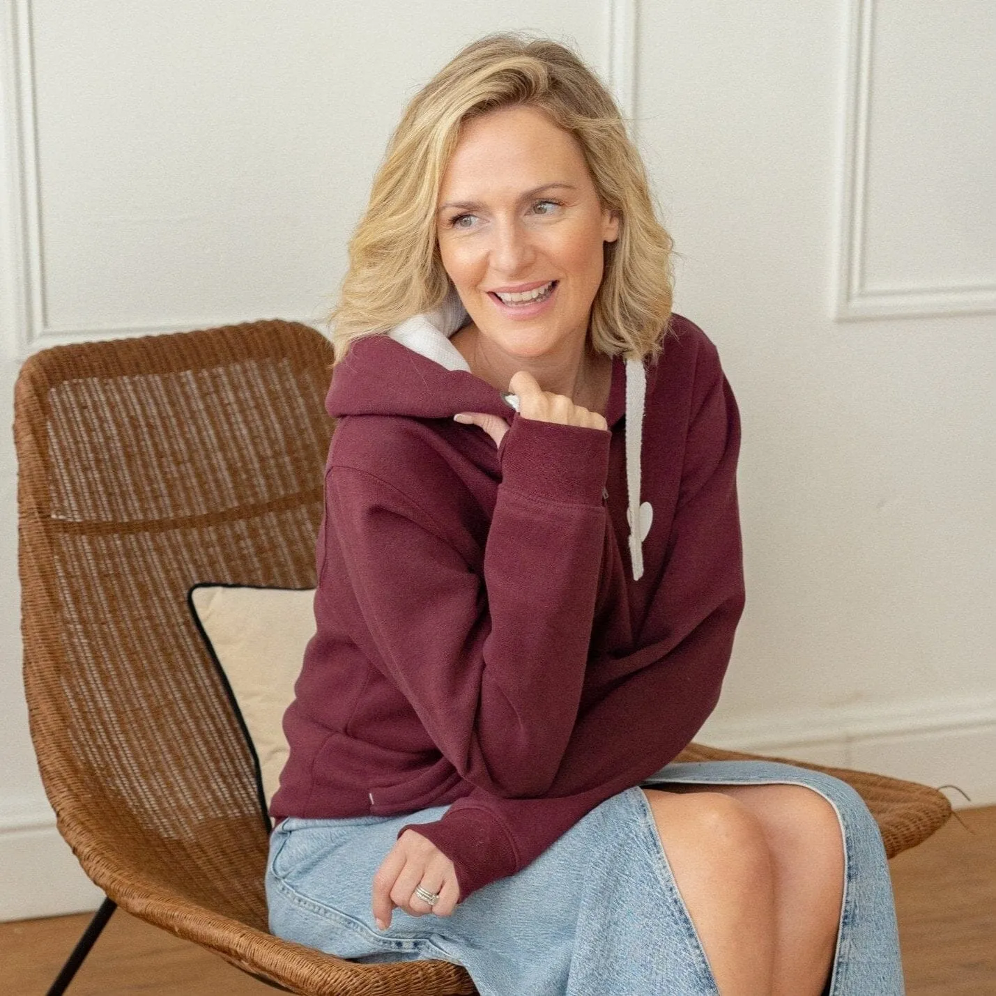 Luxe Burgundy Zip Up Hoodie with Heart