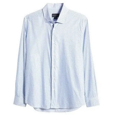 Luxury Textured Tattersall Shirt in Sky by Scott Barber