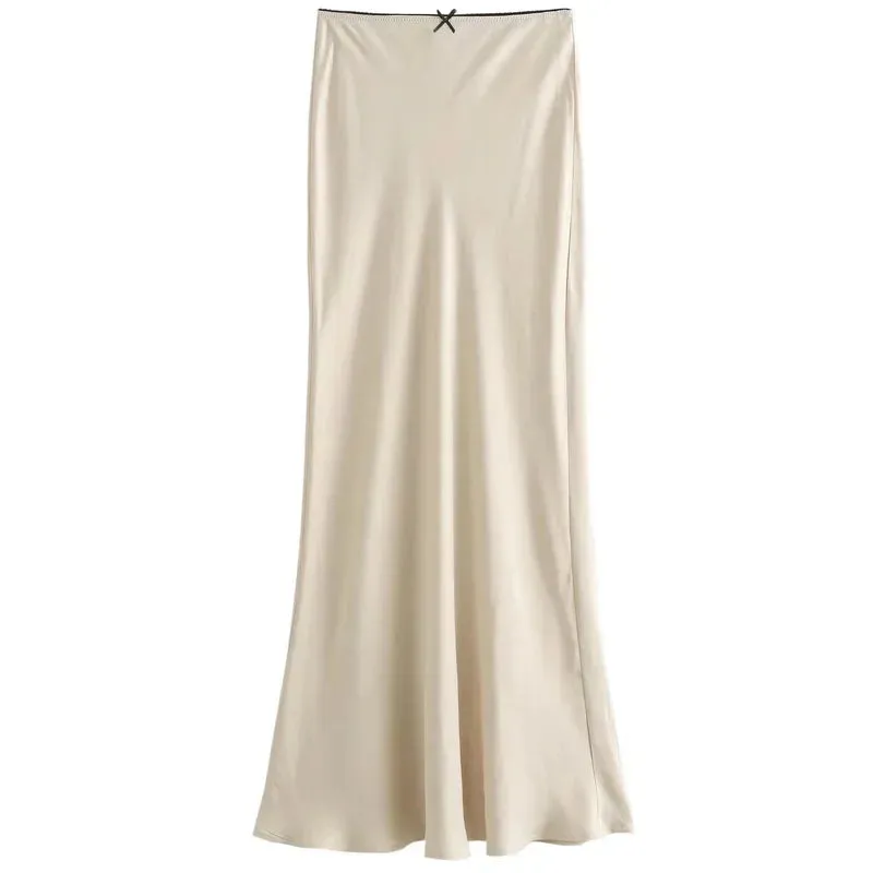 LVSANW BWQ Women Satin Midi Skirt Fashion Female High Waist Long Skirts Summer 2025 New In Skirt Luxury Elegant Ladies All-Match Skirt