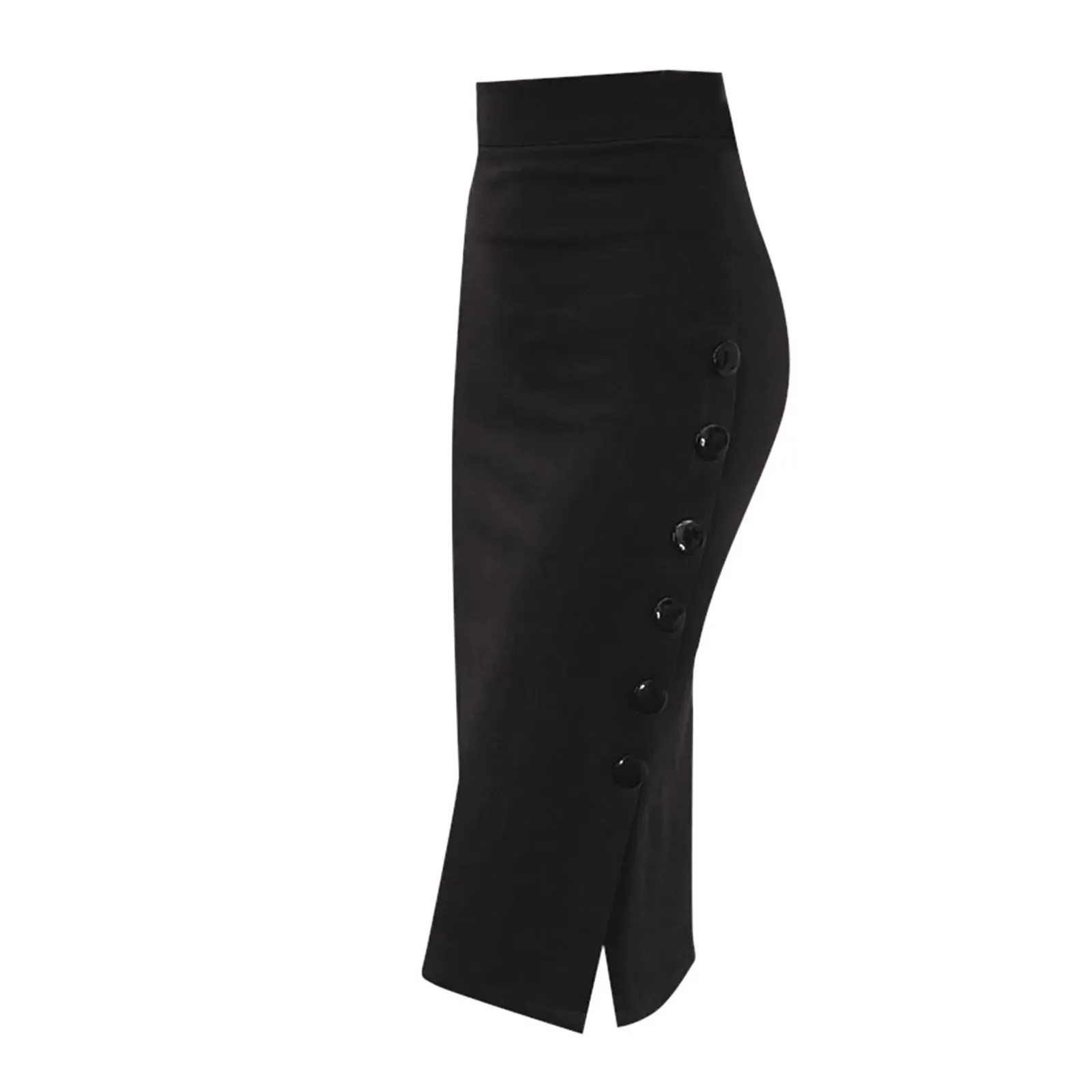 LVSANW Elegant Women Vintage Office Lady Slim Skirts High Waist Buttons Slit Pencil Skirts Women Summer Sexy S-3XL Stretch Midi Skirts