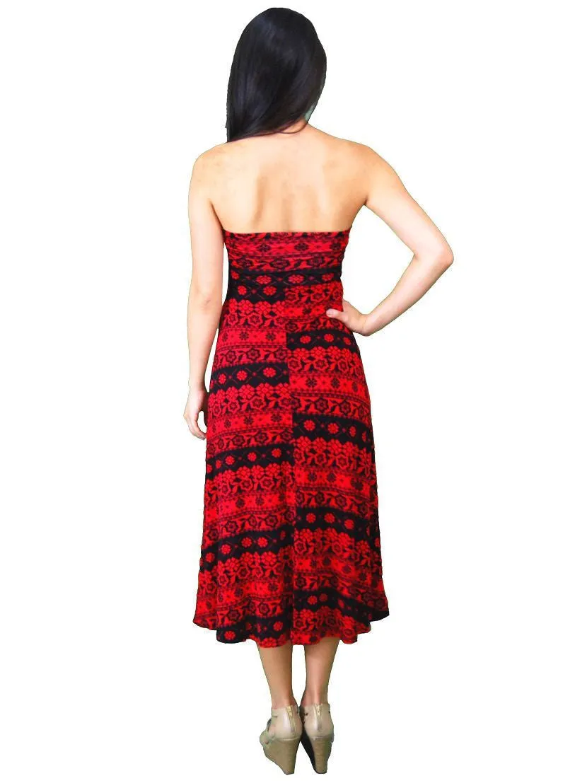 Maxi Skirt Holiday Flower Red Black