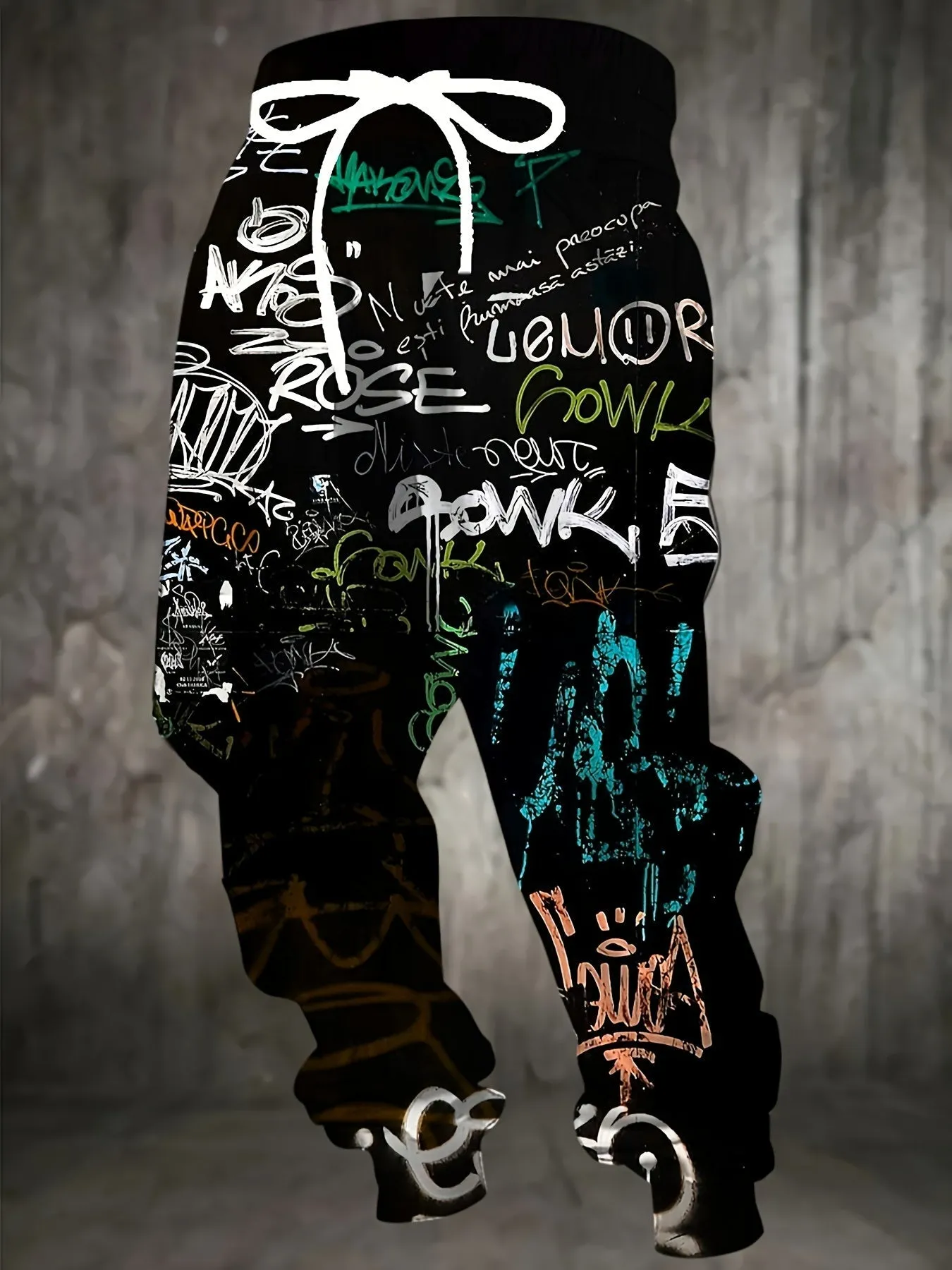 Men's 3D Graffiti Print Casual Polyester Sweatpants with Drawstring and Pockets | Slight Stretch Knit Fabric | All Over Print Regular Fit Joggers