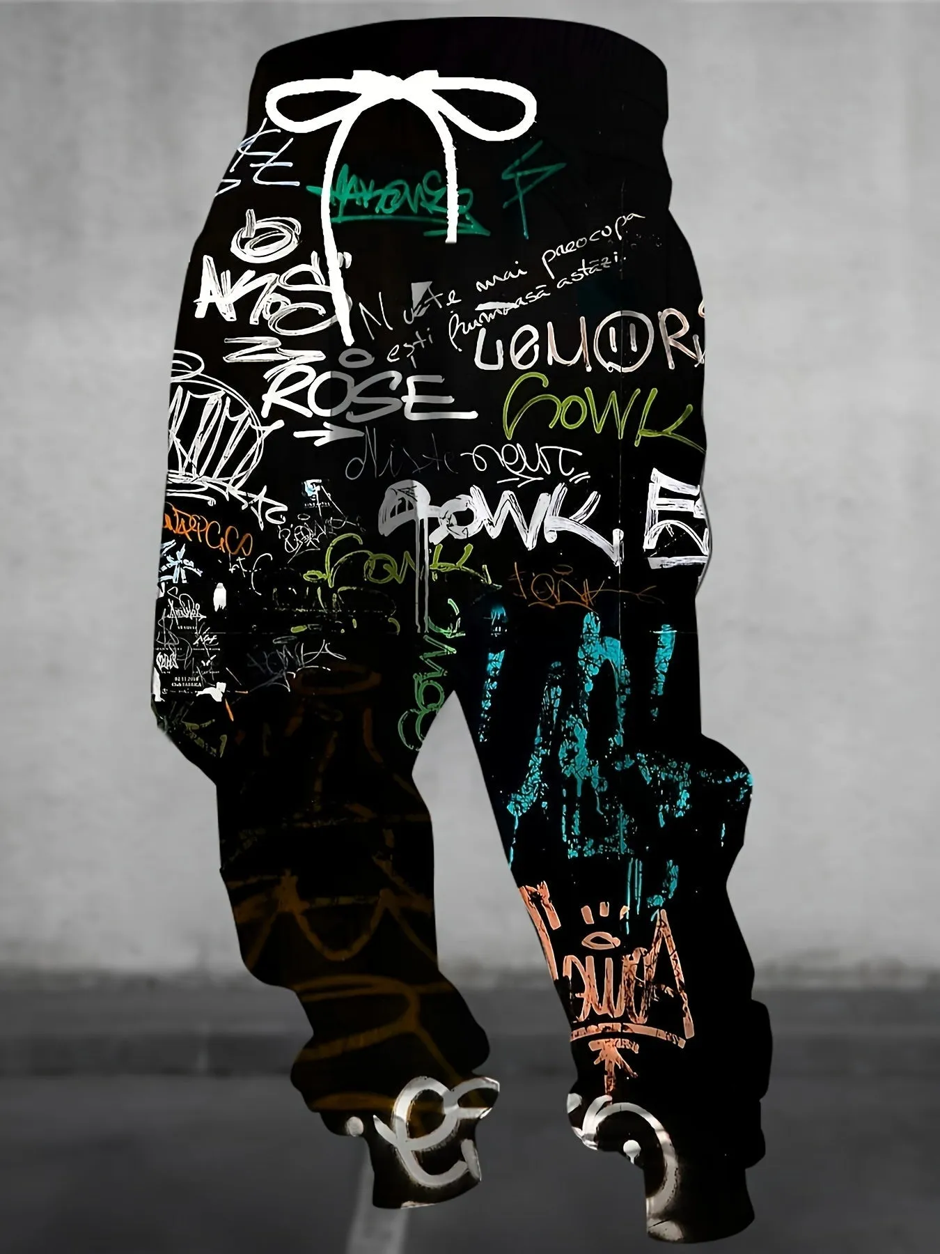 Men's 3D Graffiti Print Casual Polyester Sweatpants with Drawstring and Pockets | Slight Stretch Knit Fabric | All Over Print Regular Fit Joggers