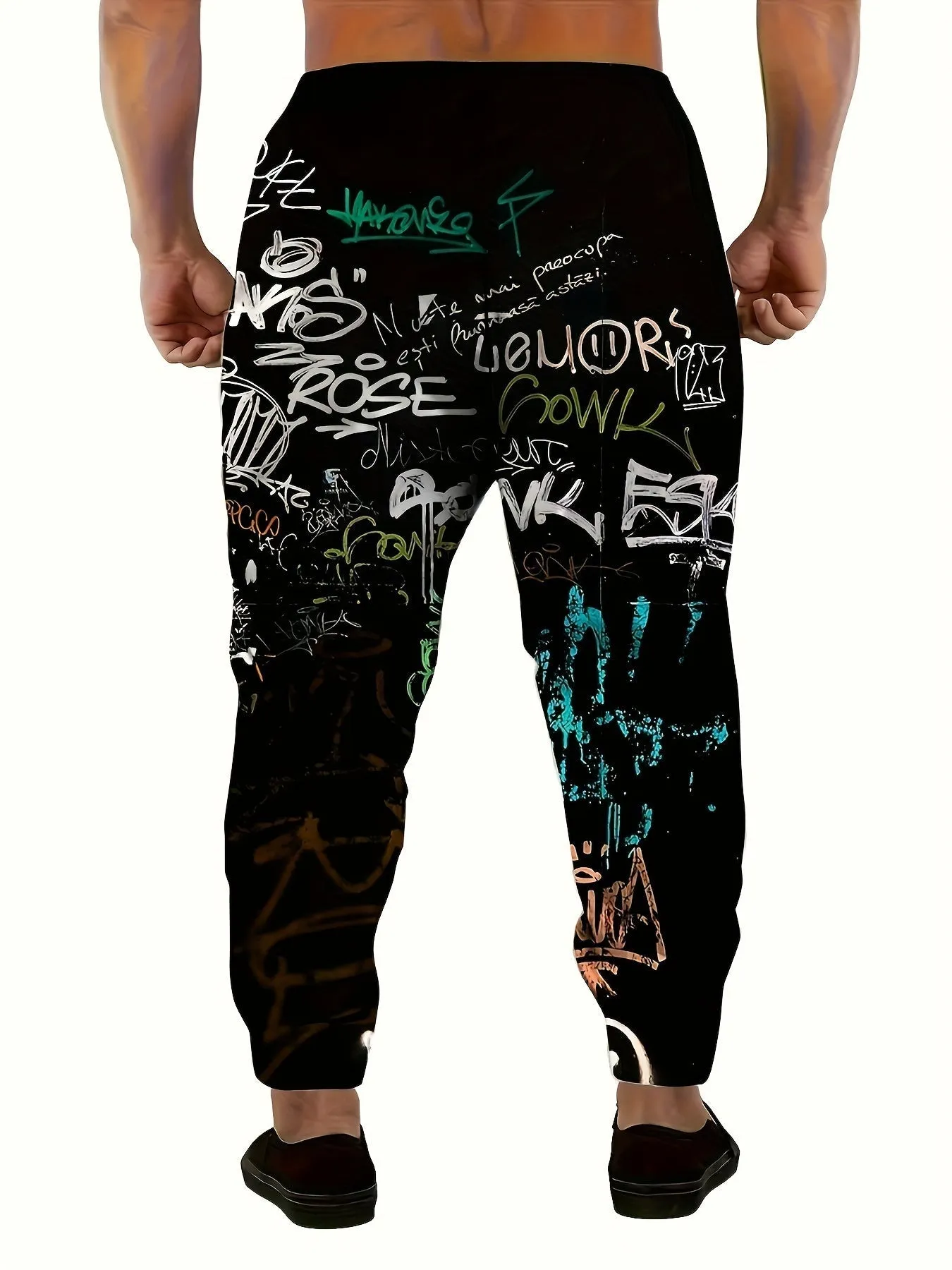 Men's 3D Graffiti Print Casual Polyester Sweatpants with Drawstring and Pockets | Slight Stretch Knit Fabric | All Over Print Regular Fit Joggers