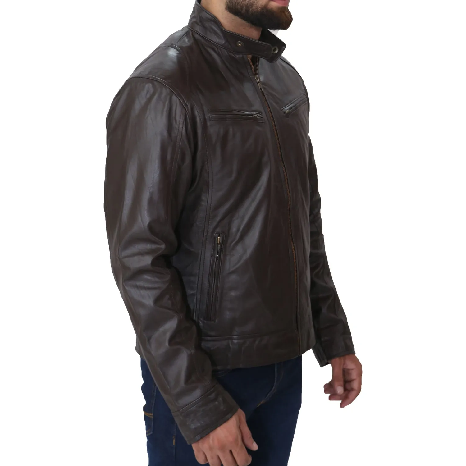 Men's Cafe Racer Biker Sheepskin Leather Jacket