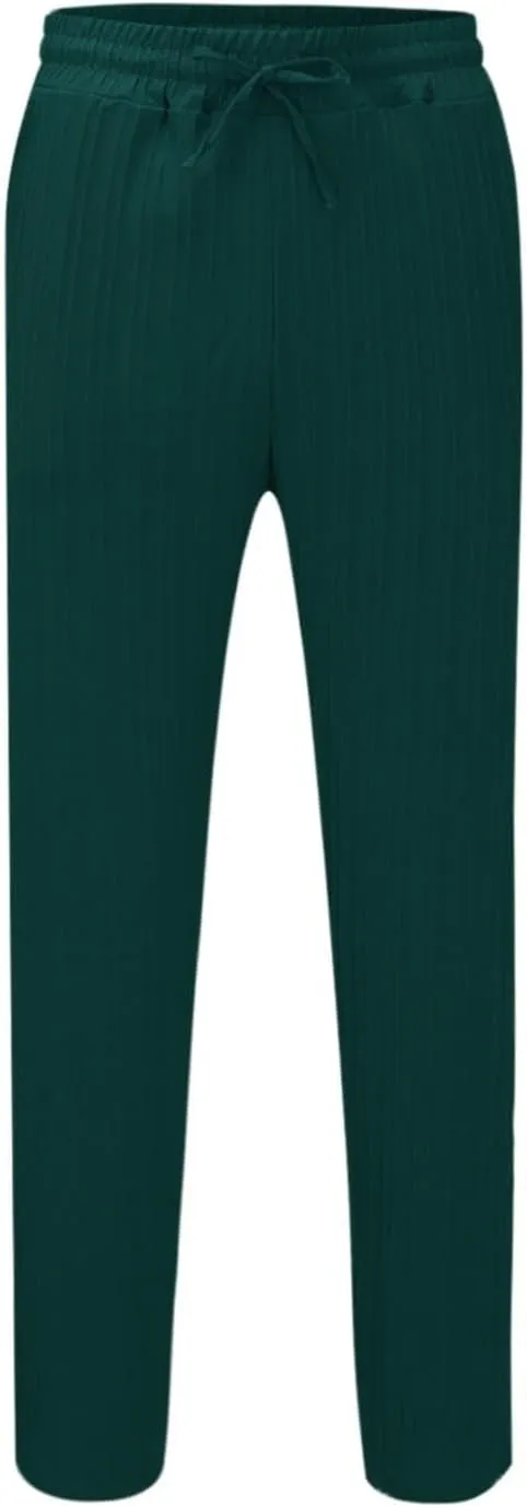 Men's Linen Pants Striped Casual Beach Vacation Slacks Open Bottom Drawstring Waist Relaxed Fit Trousers for Summer