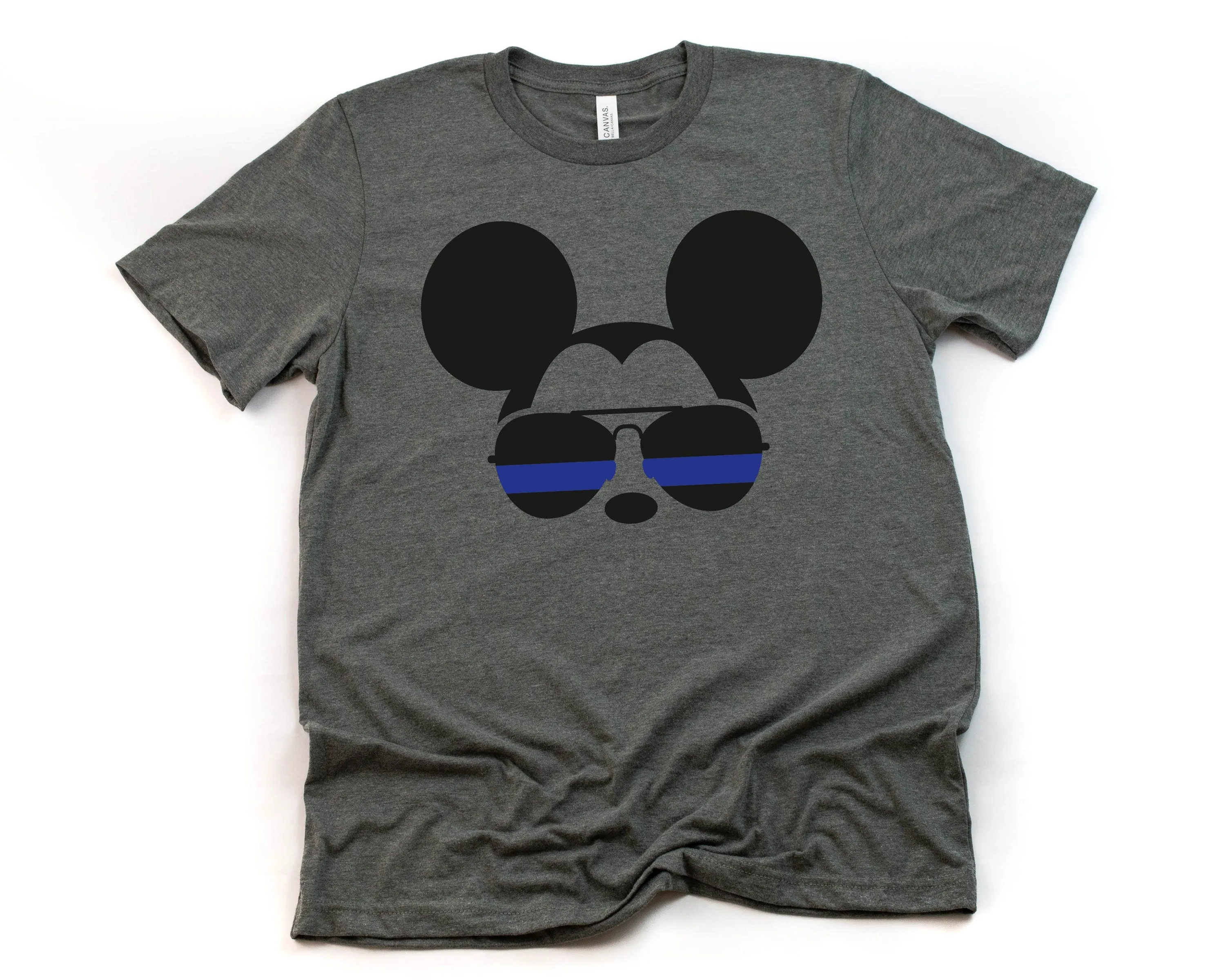 Mickey Mouse Police Blue Line T Shirt -Front Line - Officer - Aviator Glasses