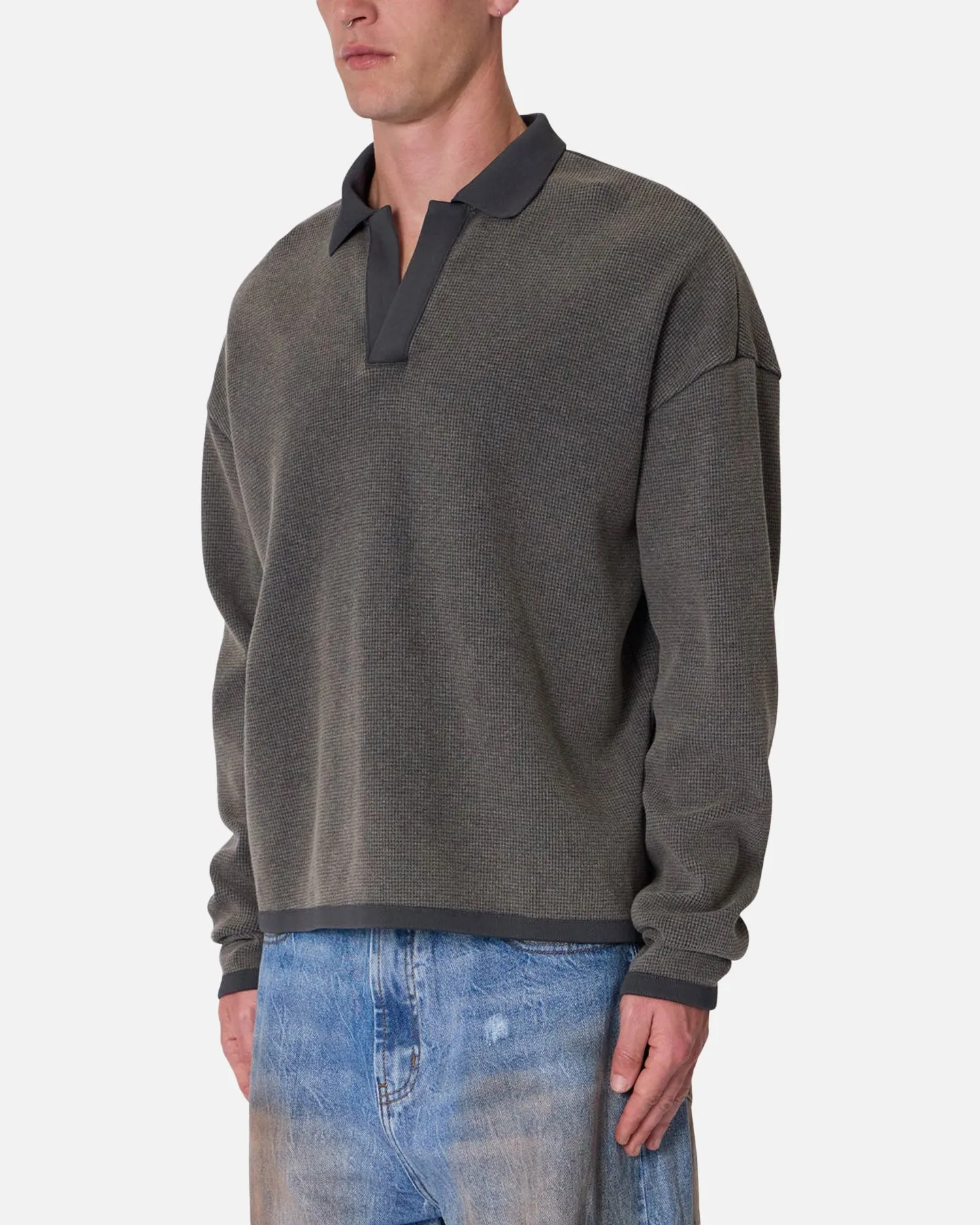 MNML Polo Thermal Long Sleeve T-Shirt Charcoal Grey