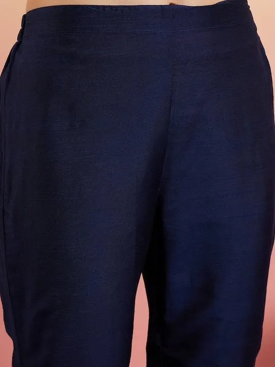 Navy Blue Yoke Design Regular Kurta with Trousers