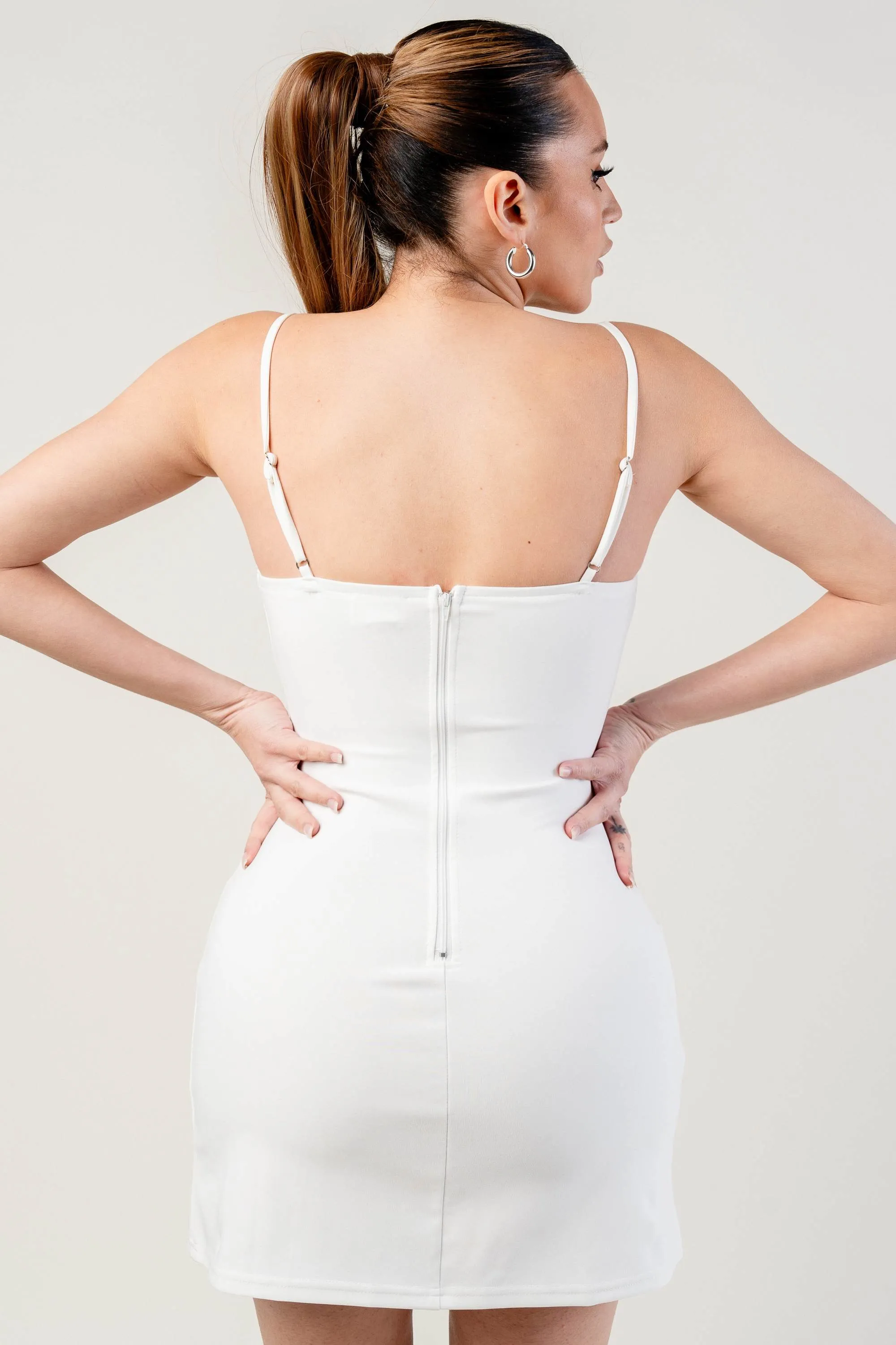 PDKS78586BTP-W / BUSTIER SPAGHETTI STRAP MINI DRESS