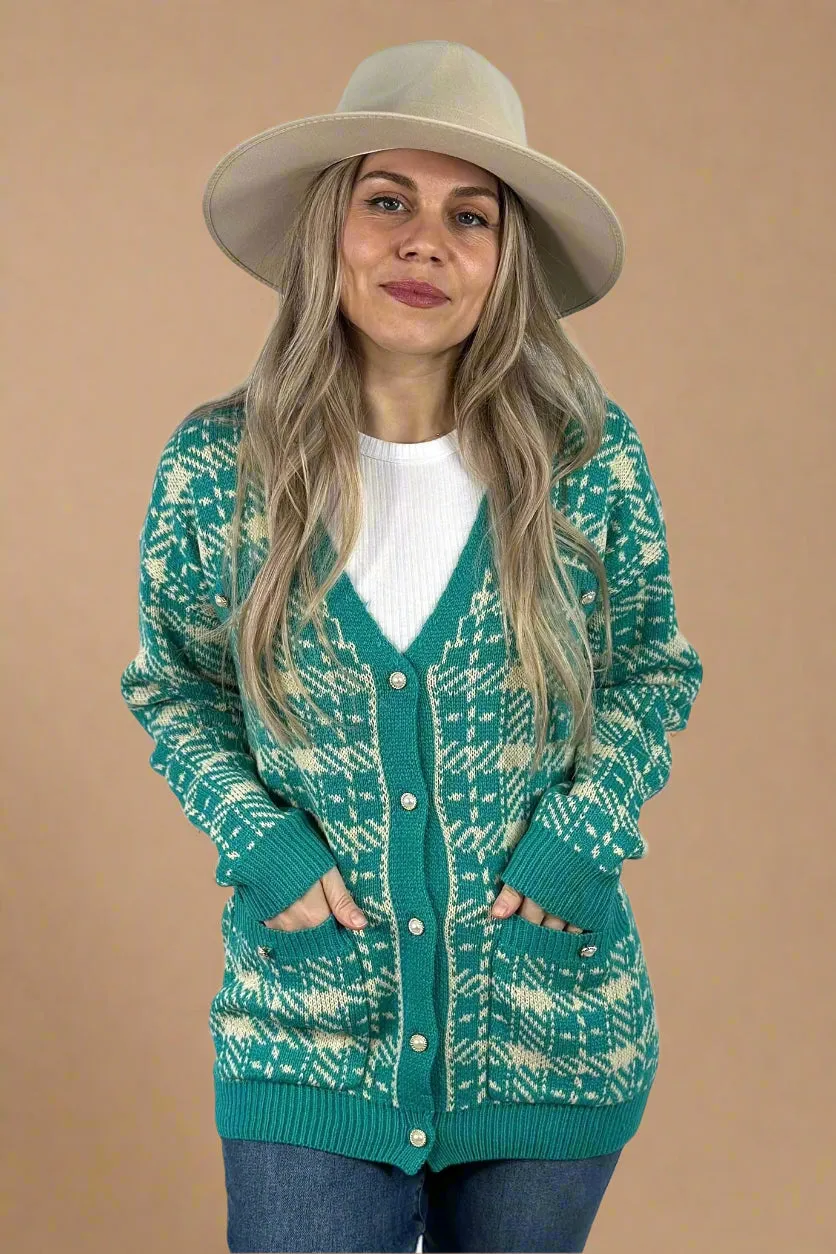 Pearl Button Cardigan - Turquoise
