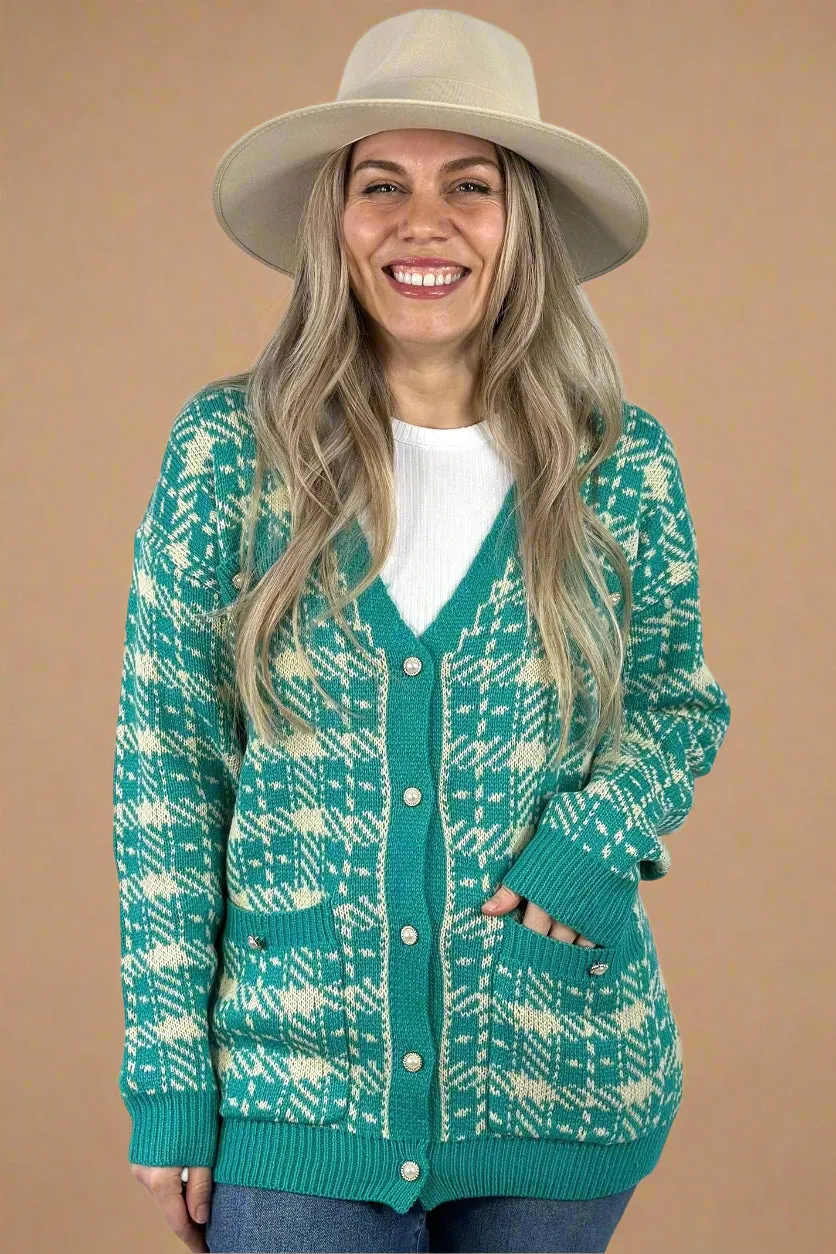 Pearl Button Cardigan - Turquoise