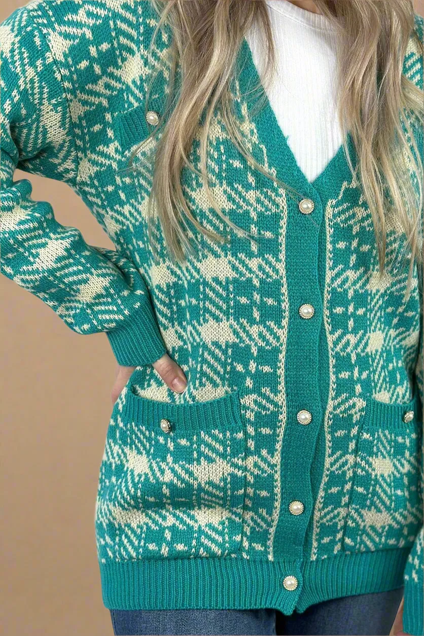 Pearl Button Cardigan - Turquoise
