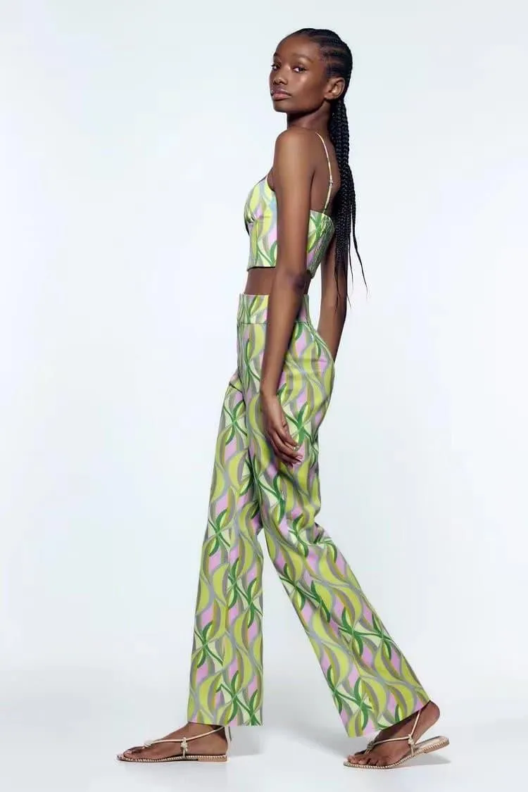 Printed flared trousers