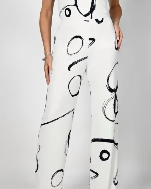 Printed Palazzo Trouser In Off White/Navy | Off White/Navy