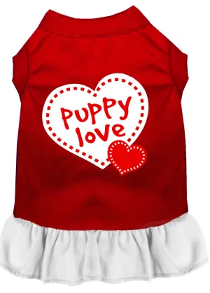 Puppy Love Screen Print Dress Red With White Xxxl