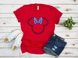 Red White and Blue Scribble Minnie Polka Dot Bow T Shirt- Patriotic- Fourth of July - Memorial - Family Disney Matching