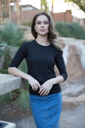 Ribbed Crewneck Tees- 3/4 Sleeve