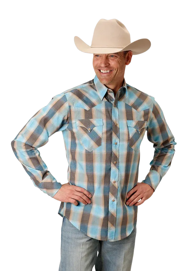 Roper Men's Beach Dobby Long Sleeve Green Shirt